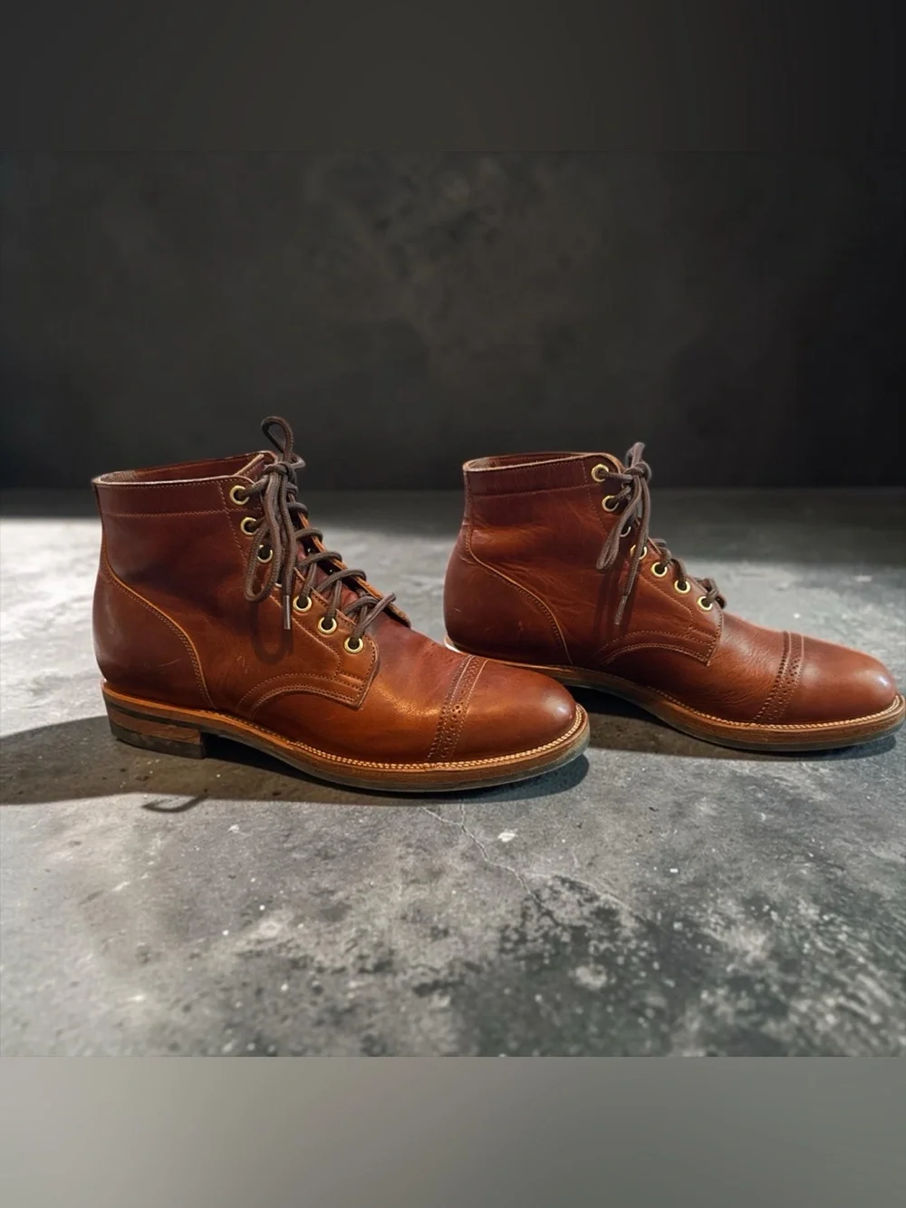 Viberg Men's Brown Leather Cap-Toe Lace-Up Boots Sz 7